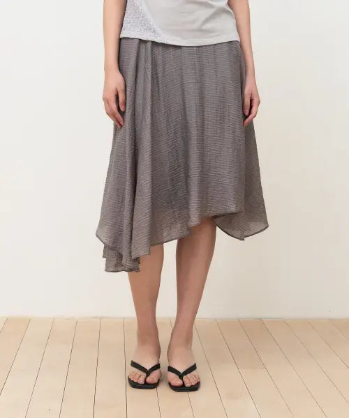 [SIS A] MINGLE CHECK UNBALANCE MIDI SKIRT [GREY] / 밍글 체크 언발란스 미디 스커트 [grey]