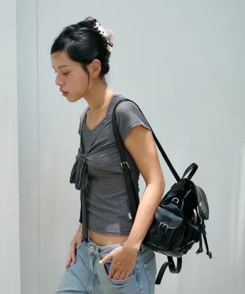 [LOTSYOU] [Leather] Nostalgia Twinkle Backpack BLACK