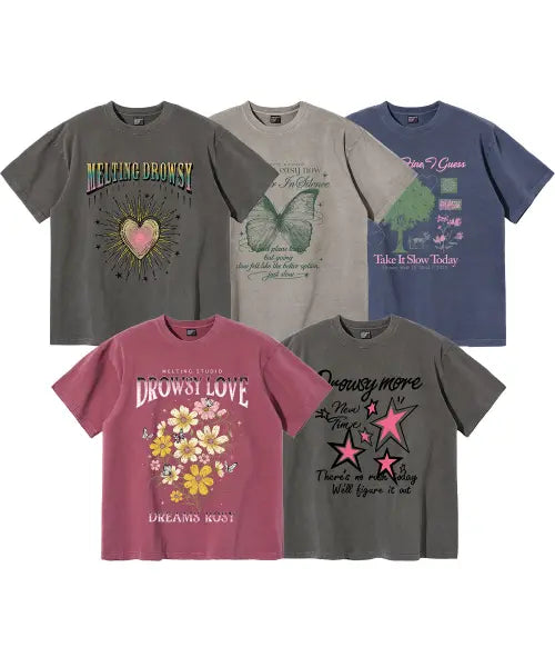 [DROWSY] DW Printing Pigment Short Sleeve T-Shirt 2-Pack / [SET] DW 프린팅 피그먼트 반팔티 2종 패키지
