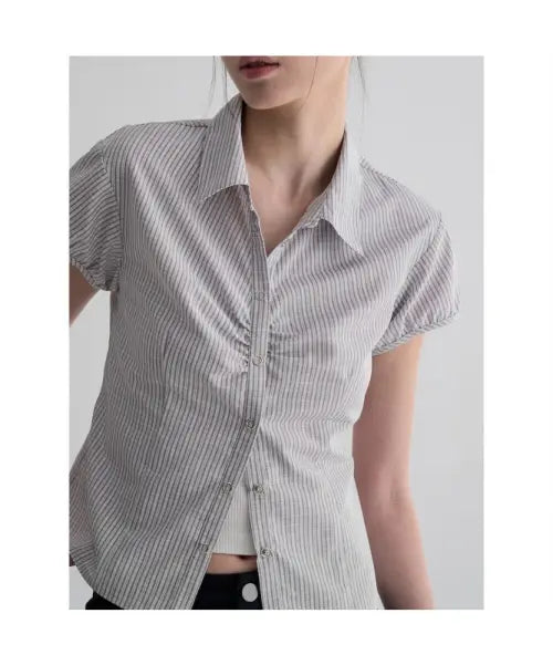 [8SECONDS] Slim Fit Ring Snap Shirt - Light Grey / 슬림핏 링스냅 셔츠  라이트 그레이