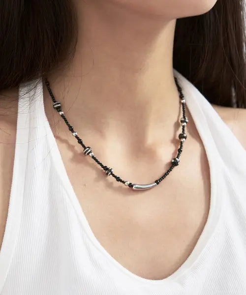 [SIS A] SPACE BEADS NECKLACE / BLACK / 스페이스 비즈 네크리스 [black]
