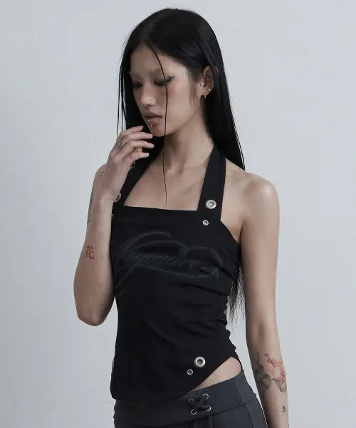 [AS YOU ARE] DRAWING HALTER SLEEVELESS BLACK / 드로잉 홀터 슬리브리스 블랙