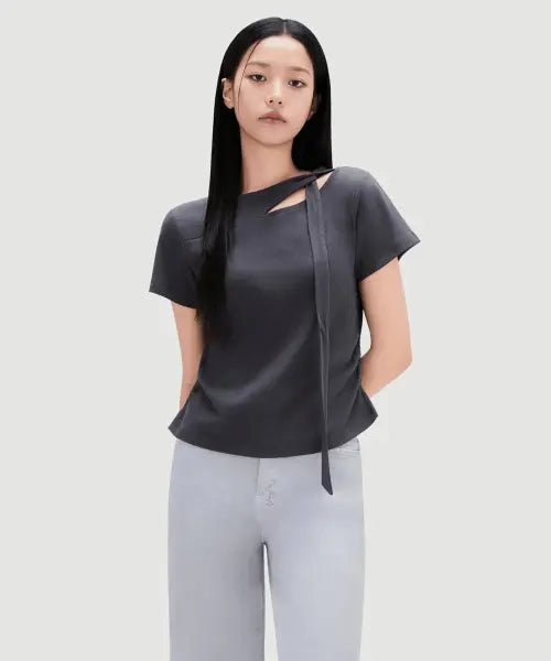 [MIXXO] Cut-out Tie Short Sleeve T-Shirt / 컷아웃 타이 반팔 티셔츠 RE HWG44SS_MIWHWG70RA