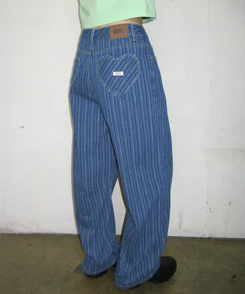 [RONRON] STRIPE DENIM WIDE PANTS MEDIUM BLUE