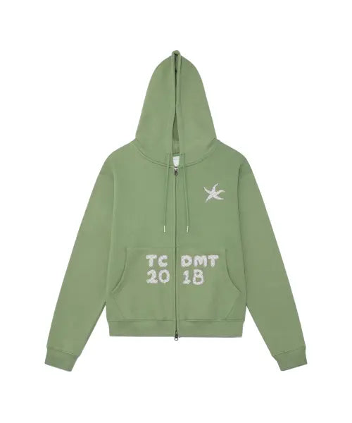 [THE COLDEST MOMENT] TCM logo applique hooded zip-up (green)