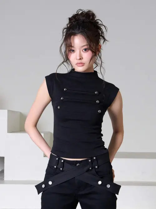[EUCT] Napoleon Half Neck T-Shirt - BLACK / 나폴레옹 하프넥 반팔 티셔츠 - 블랙