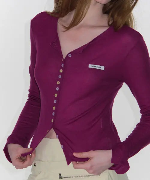 [CRANK] SHEER COLOR BUTTON CARDIGAN_PURPLE / 시어 컬러 버튼 가디건_퍼플