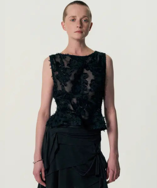 [KIMZISU] Pinched Sleeveless_SHEER BLACK