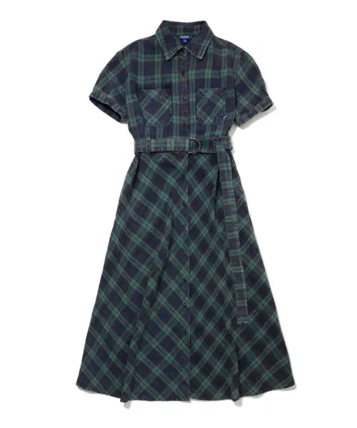 [PENFIELD] Check Shirt Dress Green / 체크 셔츠 원피스 그린_FS2WS82F
