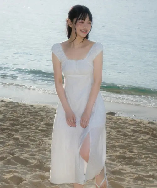 [ROSEFRANTZ] Floral Lace Slim Long Dress [Ivory]
