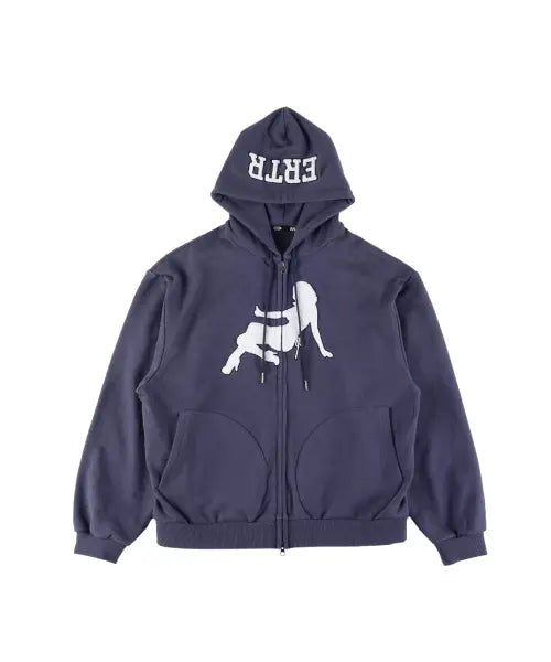 [ERTR] Thumbs Up Girl Boucle Hoodie Zip Up Navy