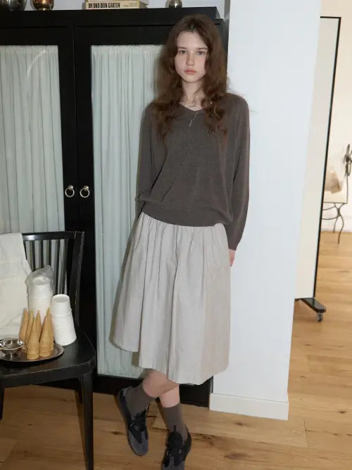 [THEMITTEN] Farina linen v knit (deep taupe)