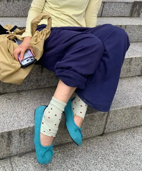 [PORTERNA] DOT SQUARE FLATS-TEAL BLUE