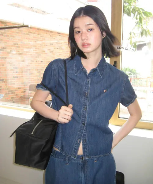 [LOW CLASSIC] BUTTON 1/2 SLEEVE SHIRT_BLUE [LC262SH05BL]