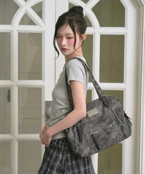 [THE GREEN LAB] Vintage Wash Daily Shoulder Bag [Black] / 빈티지 워싱 데일리 숄더백 [블랙]
