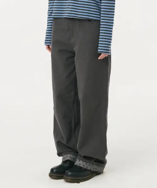 [OHESHIO] FLORAL ROLL-UP COTTON PANTS, CHARCOAL