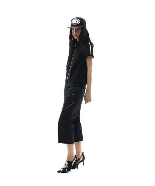 [OJOS] Nylon Banding Capri pants / Black