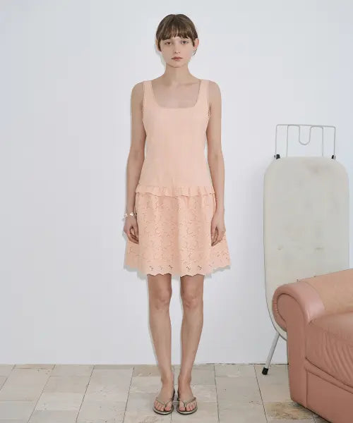 [SINOON] Punching Lace One-Piece (Apricot)