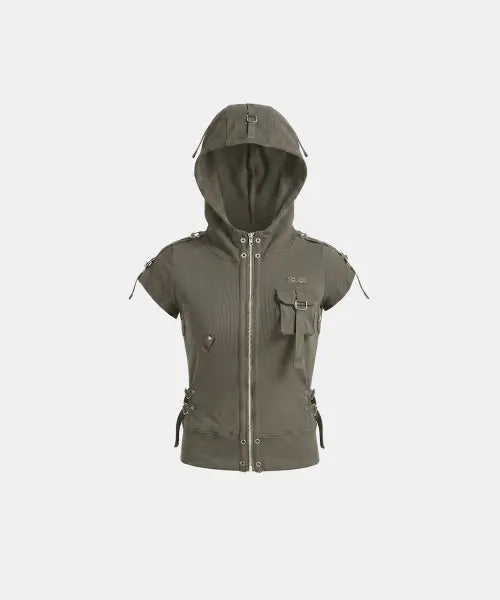[BADBLOOD] Delta Utility Half Zip-Up Hoodie – Military Green / 델타 유틸리티 1/2 후드 집업 - 밀리터리 그린