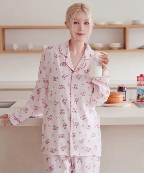 [DOSSY] Hachuping Silk Fit Long Sleeve Pajama Set / 하츄핑 실크핏 긴팔 잠옷 세트