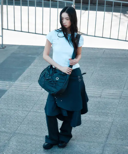 [MISEKI SEOUL] [Miseon Seoul X Yeomim] Stud Belted Midi Skirt - Charcoal / [미세키서울X여밈] Stud belted midi skirt CHARCOAL
