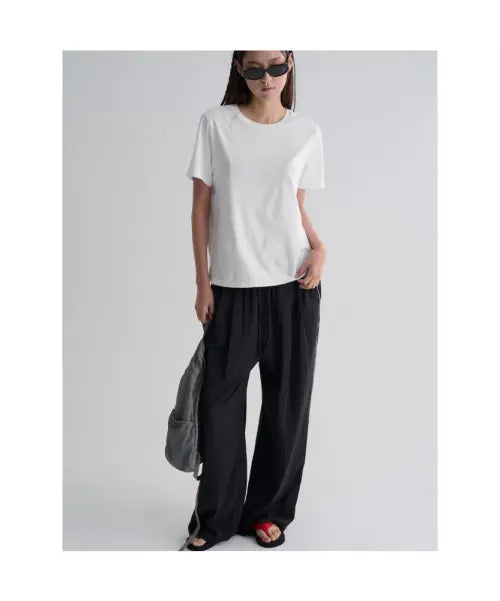 [8SECONDS] Cotton Basic Round Neck Short Sleeve T-Shirt - White / 코튼 베이직 라운드넥 반소매 티셔츠  화이트