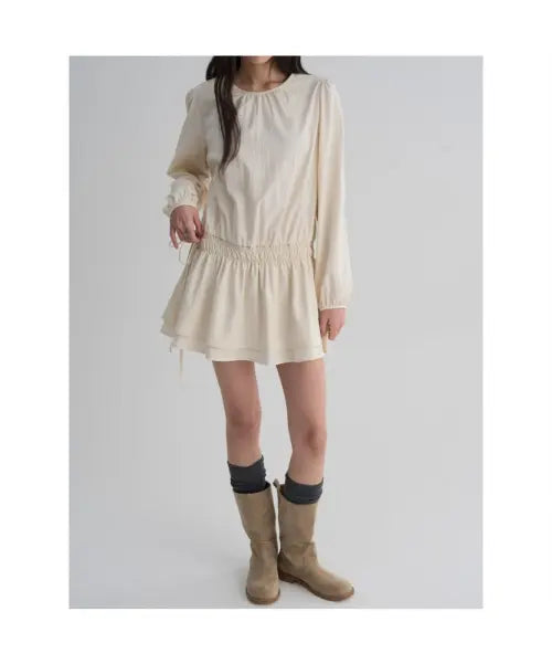 [8SECONDS] Low Waist Long Sleeve Mini Dress - Ivory / 로우 웨이스트 긴팔 미니 원피스  아이보리