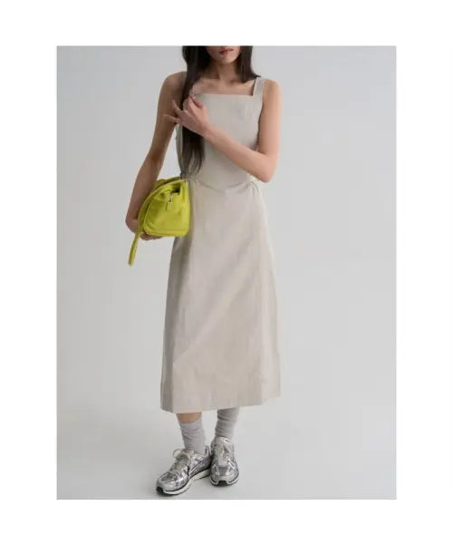 [8SECONDS] Buckle Detail Layered Dress - Beige / 버클 장식 레이어드 원피스  베이지