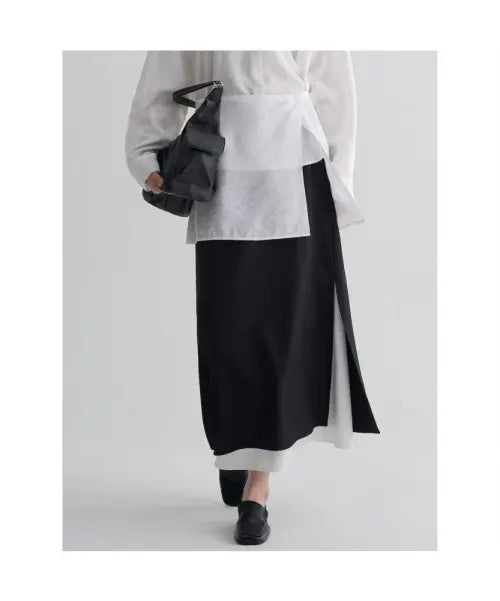[8SECONDS] Colorblock Layered Maxi Skirt - Black / 배색 레이어드 맥시 스커트  블랙
