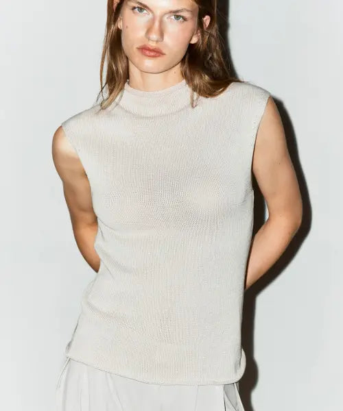 [MASSIMO DUTTI] Cotton Blend High Neck Knit Top / 코튼 블렌드 하이넥 니트 탑