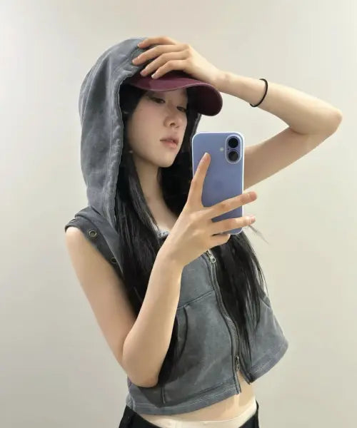 [CUTOUT] RAW Hoodied Vest-CHARCOAL / 라 후디드 베스트-차콜