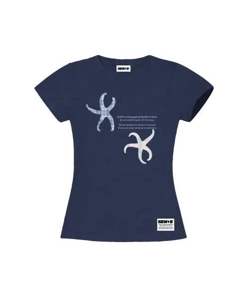 [SEW-B] CH2CH Semi Crop Short Sleeve T-Shirt [Navy] / ch2ch 세미크롭 반팔티 [네이비]