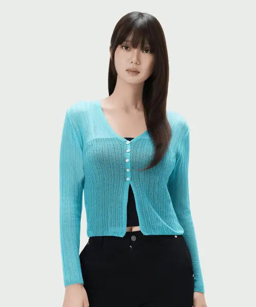 [MIXXO] Crochet See-through Button Cardigan / 크로셰 시스루 버튼 가디건_MIWCKG70MS