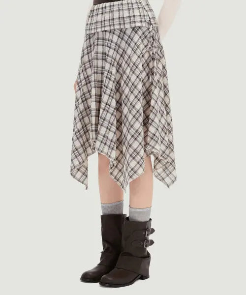[MIXXO] Check Uneven Hem Banding Skirt / 체크 언발 밴딩 스커트 RE WHG42NS_MIWWHG56QB