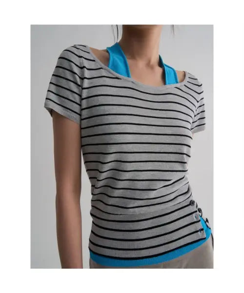 [8SECONDS] Halter Neck Layered Pullover - Ash / 홀터넥 레이어드 풀오버 - 애쉬