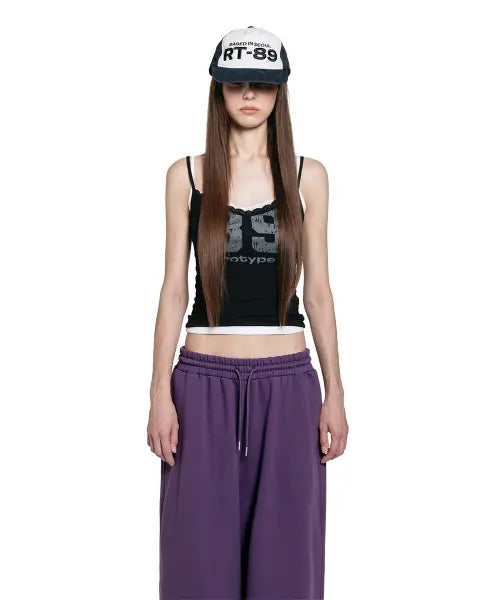 [ROUGHTYPE] Crack Logo Lace Sleeveless - Black