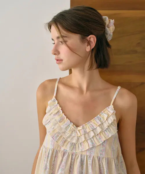 [ULLALA PAJAMAS] Novella Sleeveless Two-Piece Set - Cream (60s) / [스크런치 증정] 노벨라 나시 투피스 크림 (60수)