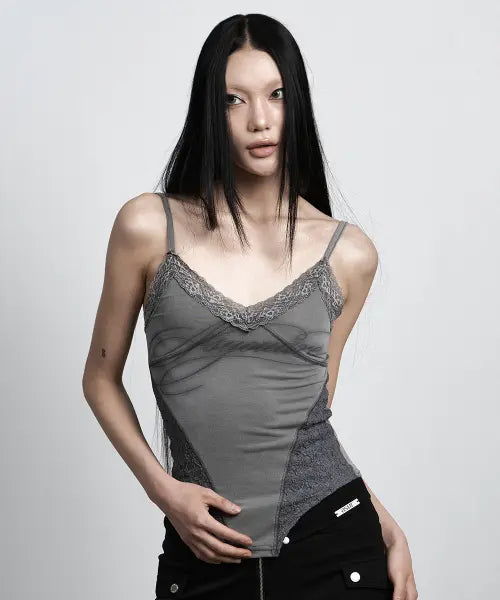 [AS YOU ARE] LINGERIE LACE SLEEVELESS CHARCOAL / 란제리 레이스 슬리브리스 차콜