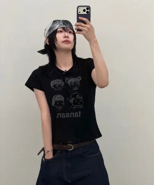 [TANSANMAGNESIUM] Anny Jadu X Tansa Friends Pixel T-shirt (Black) / 안녕자두야X탄산 프렌즈 픽셀 티셔츠 (블랙)