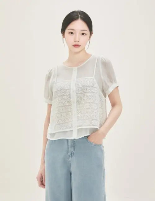 [ROEM] Lace Bralette Blouse RMBLG38S11 / 레이스 뷔스티에 블라우스 RMBLG38S11