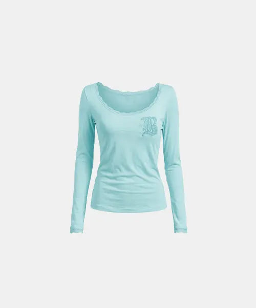 [BADBLOOD] Lace Layered Loose Fit Long Sleeve - Mint / 레이스 레이어드 루즈핏 롱슬리브 - 민트
