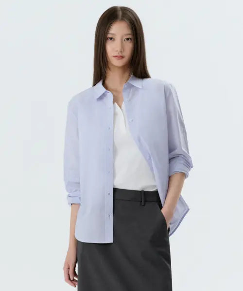 [MUSINSA STANDARD WOMAN] Women's Regular Washed Poplin Shirt [Pale Blue] / 우먼즈 레귤러 워시드 포플린 셔츠 [페일 블루]