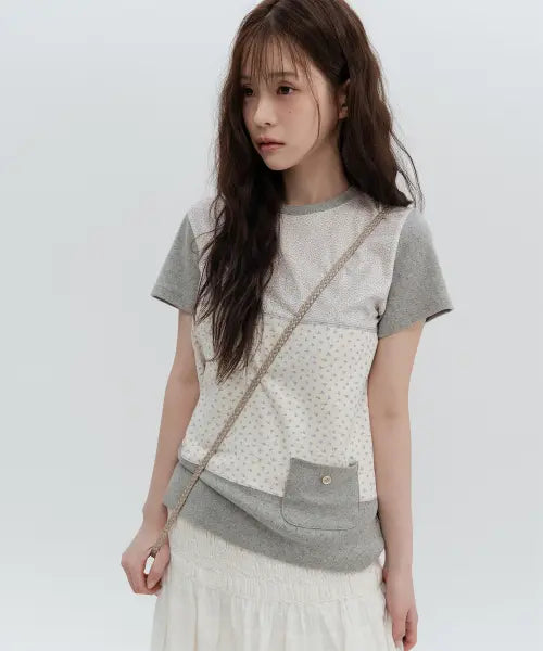 [HIGH SCHOOL DISCO] Flower Color Block Short Sleeve / 플라워 배색 숏슬리브