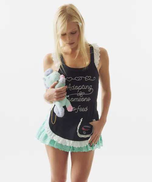 [SCULPTOR] Apron Ruffle Tank Top Black