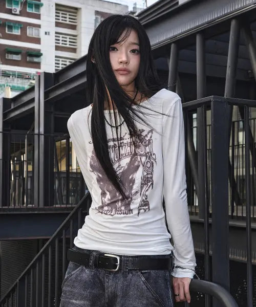[NOMANUAL] RAW SKETCHED LONG SLEEVE TEE - WHITE