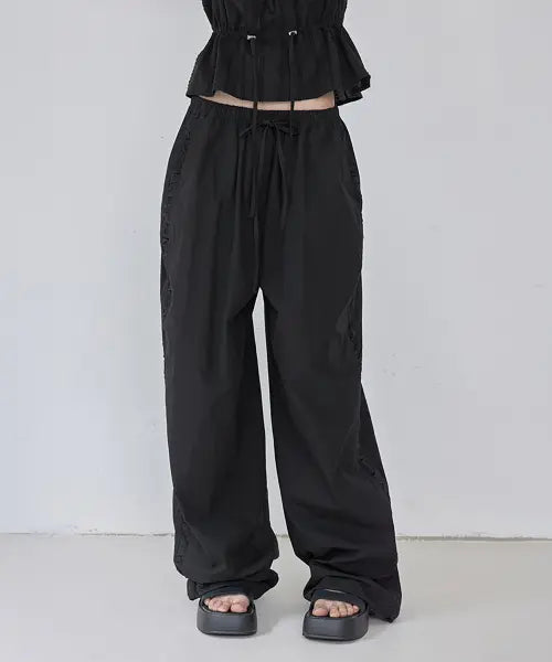 [LONDONDADA] Nylon Shirring Easy Pants, BLACK