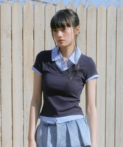 [MIXXO] Colorblock Short Sleeve T-Shirt / 셔츠 배색 반팔 티셔츠_MIWHWG528A MIWHWG87QA MIWHWGT1QA