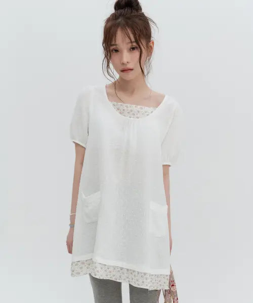 [HIGH SCHOOL DISCO] Flower Puff Sleeve Mini Dress / 플라워 퍼프소매 미니원피스