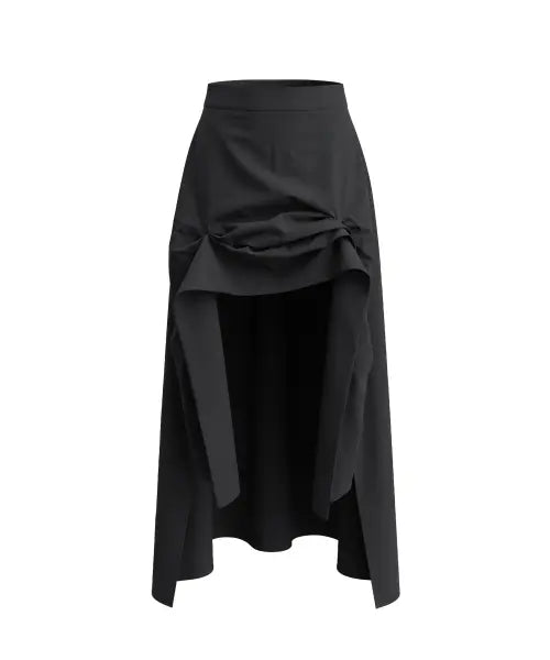 [JUNGDO] HIGH-LOW TUCK SKIRT . BLACK / MULLET TUCK SKIRT . BLACK