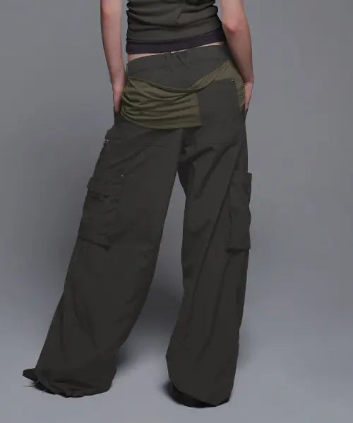[NACHE] MIXED LAYERED TIE JOGGER PANTS (UNISEX) CHARCOAL